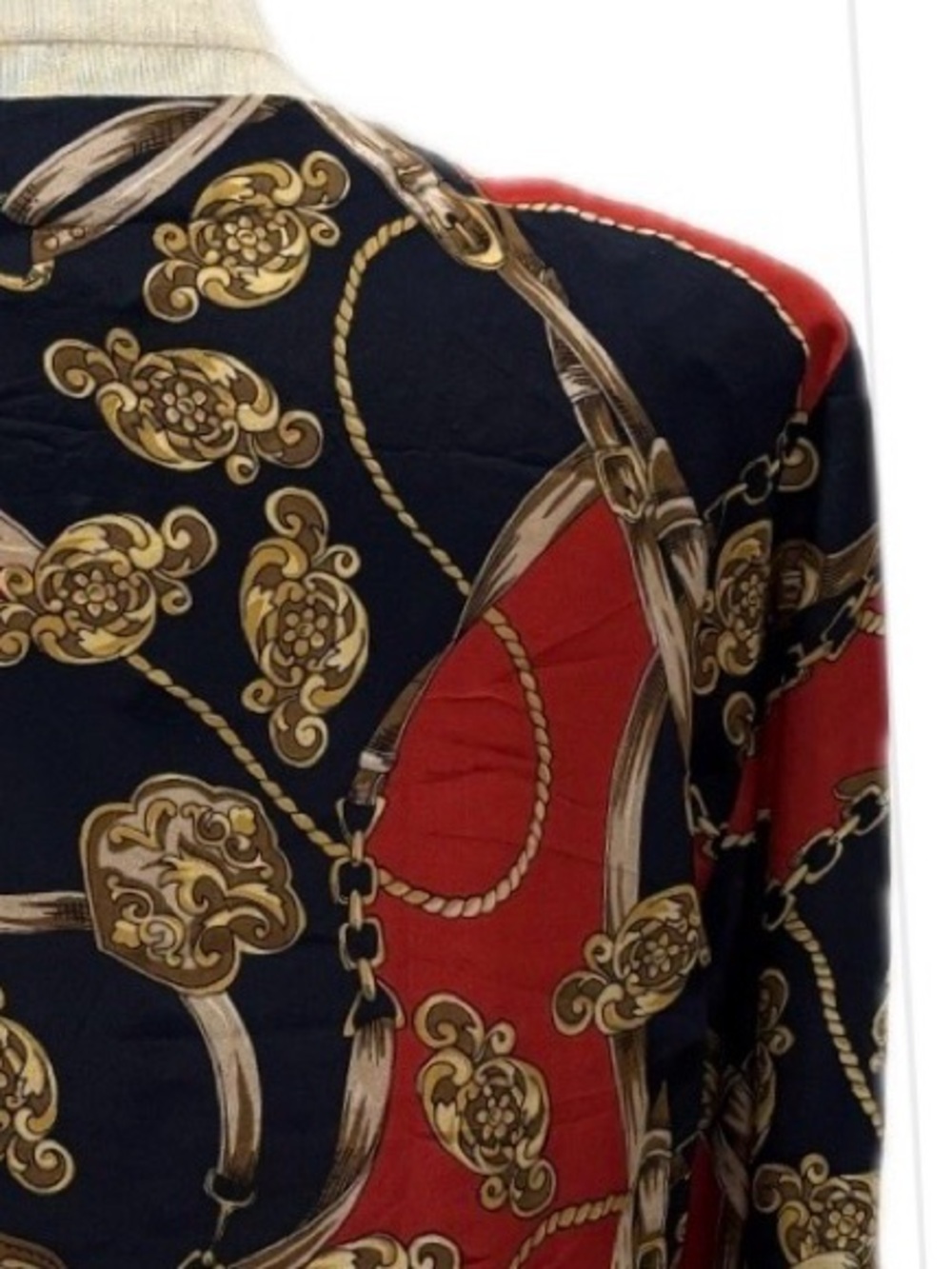 Stephanie Andrews Vintage 100% Silk Red/Black/Gold Button Up Blouse S - Picture 4 of 7